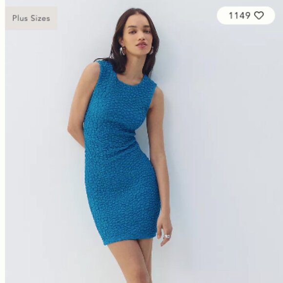 NEW Anthropologie Cerulean Blue Cap Sleeve Textured Mini Shift Dress Size XL - Picture 1 of 2